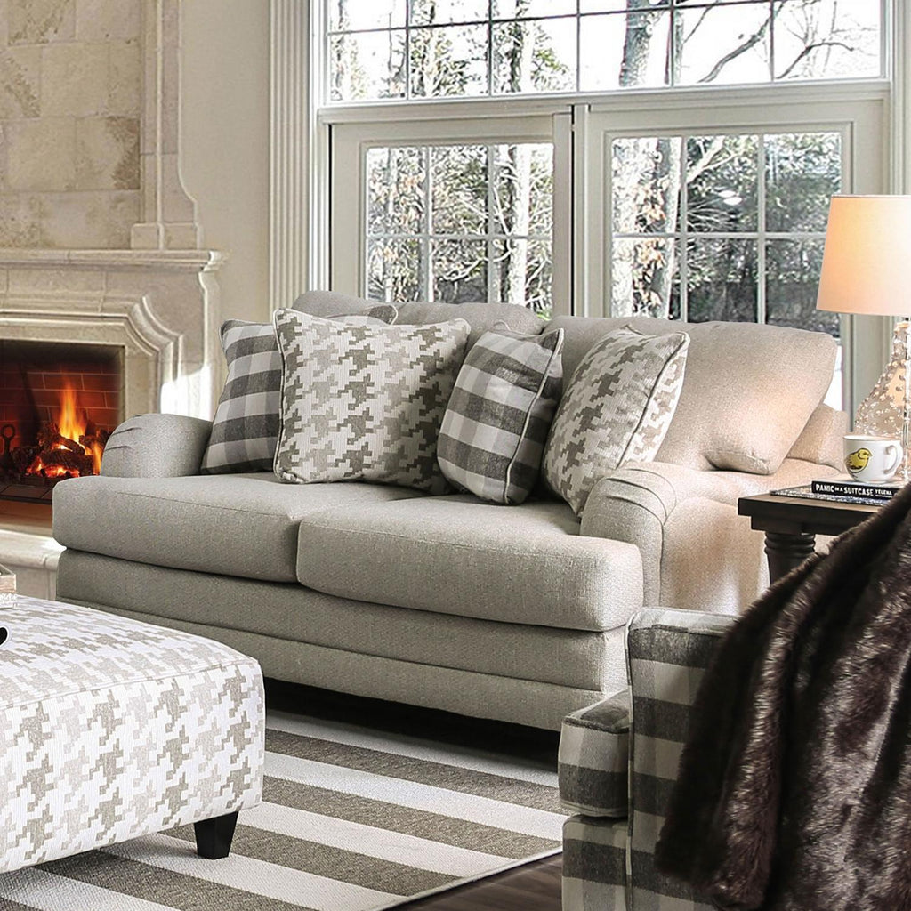 Light Gray Linen-like Fabric Living Room Set 3pcs J747
