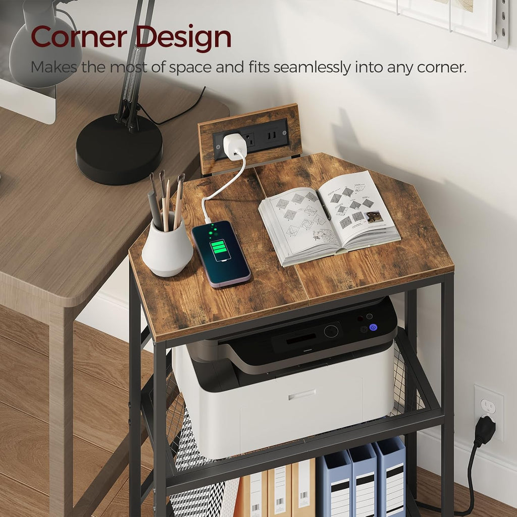 Rustic Brown 3-Tier Metal Frame Printer Stand with Storage Shelf P4234