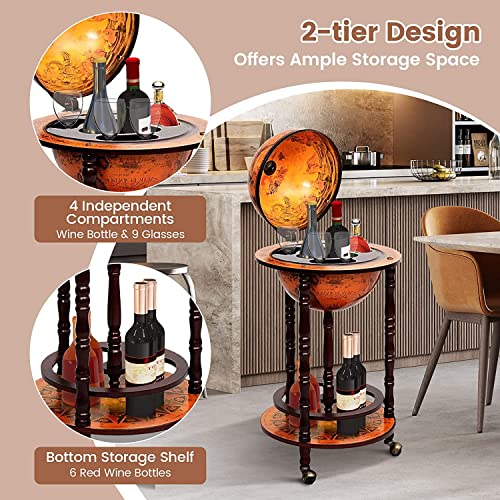 Cream White Wood Globe Bar Cart with Wheels X947376