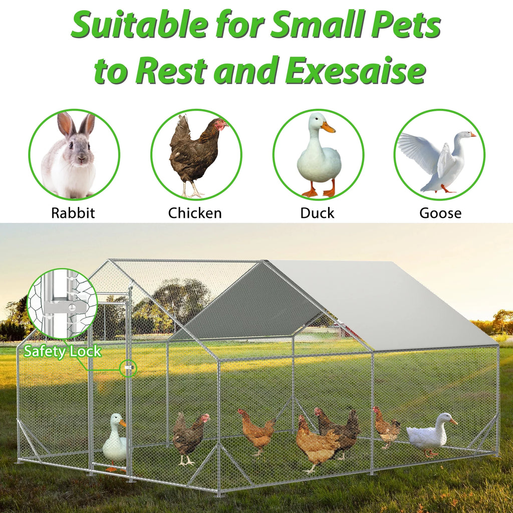 Large Metal Chicken Coop with Waterproof Cover (10' L x 13' W x 6.56' H) B4769