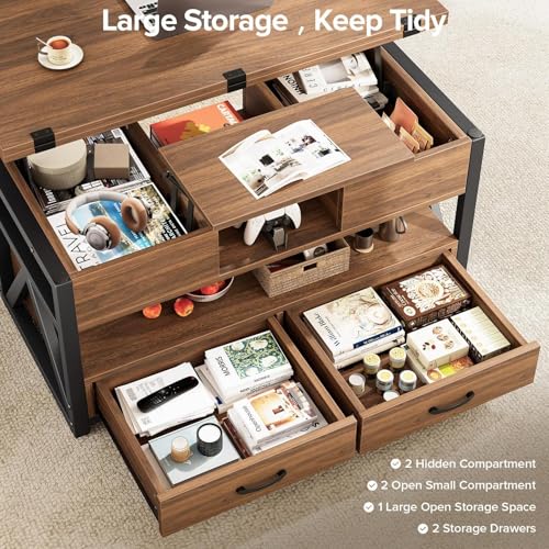 Black Lift Top Coffee Table with Storage Drawers and Hidden Compartment U69737