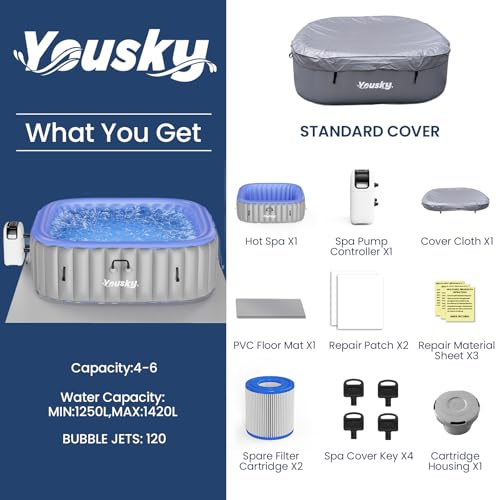 Inflatable Hot Tub 6-8 Person with 120 Bubble Jets, Durable PVC Material, 83" L x 83" W x 26" H Z581295