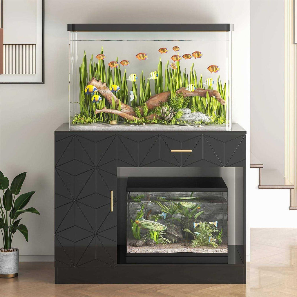 Black 40 Gallon Fish Tank Stand with Drawer and Cabinet T5171