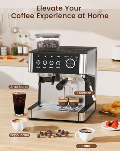20 Bar Espresso Coffee Machine with Grinder and Milk Frother Steam Wand M676