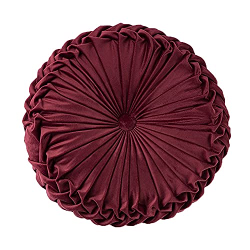 Burgundy Velvet Pleated Circle Floor Pillow M432785