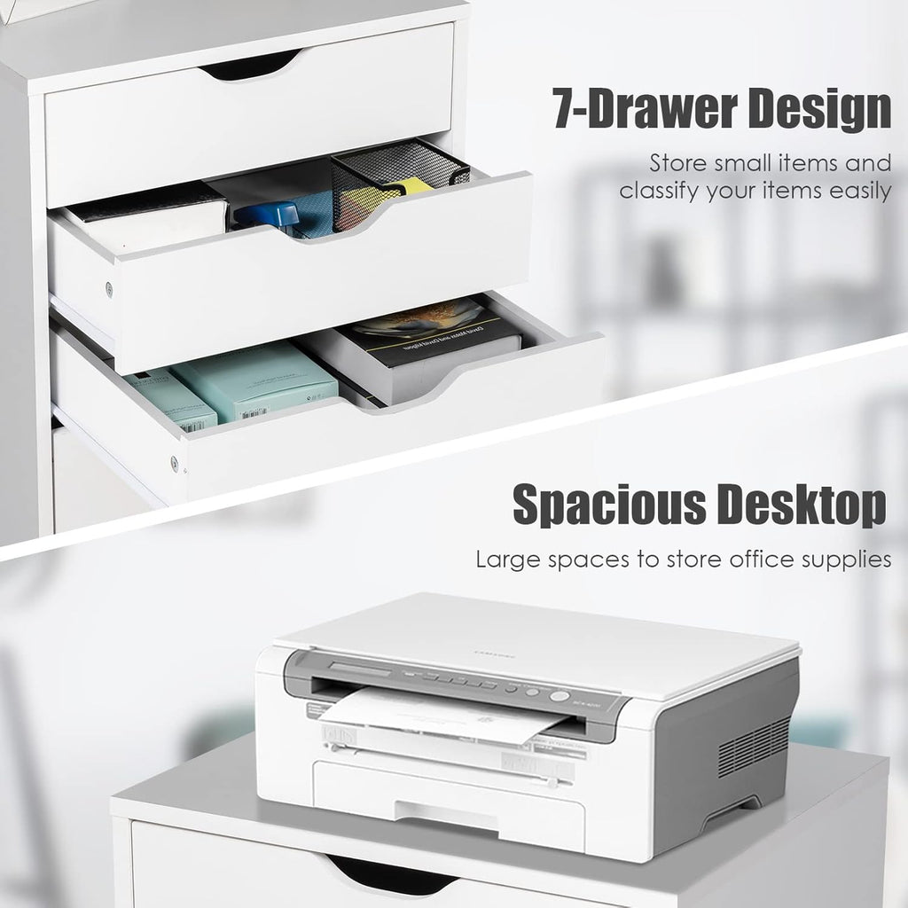 White 7 Drawer Mobile File Cabinet with Wheels Z86532