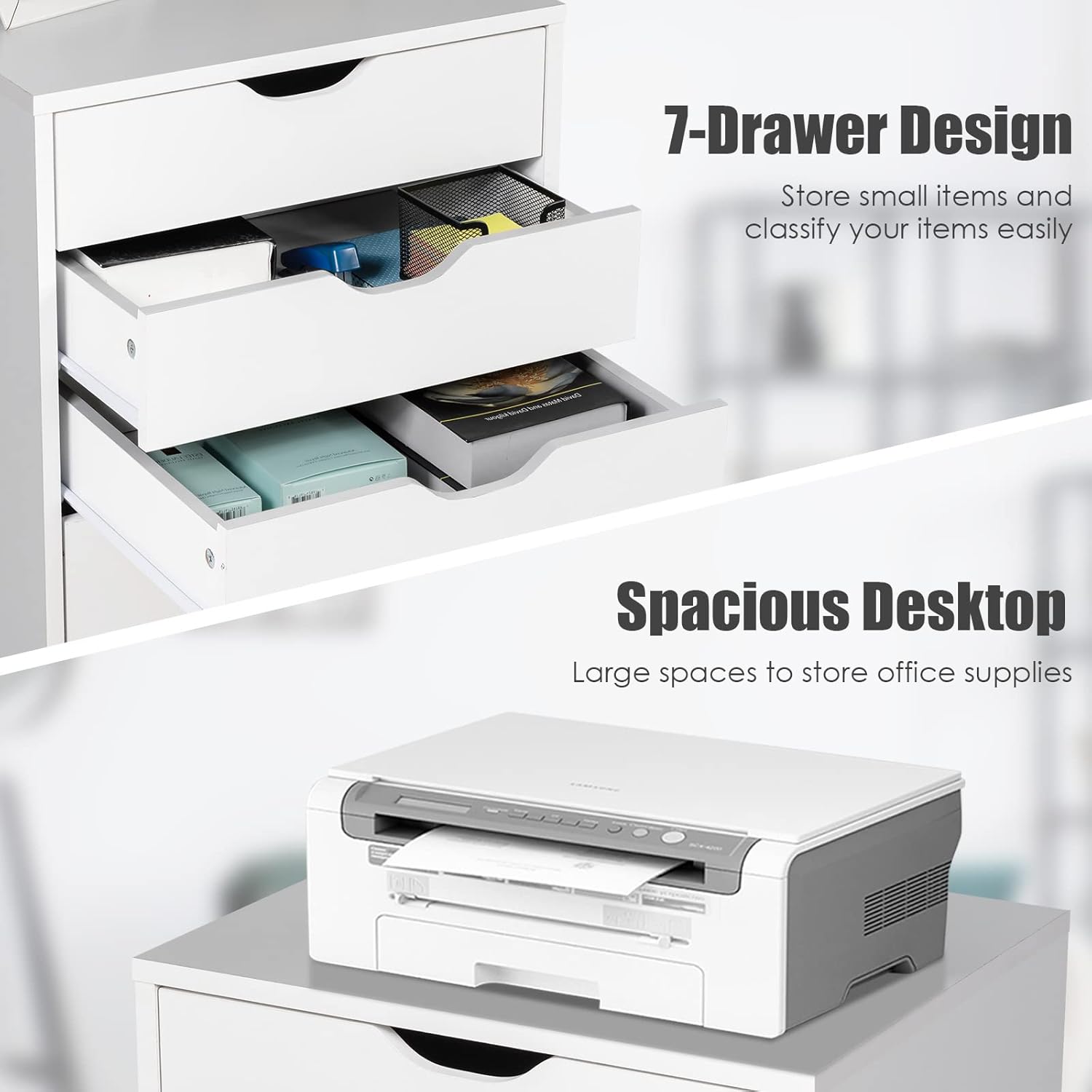 White 7 Drawer Mobile File Cabinet with Wheels Z86532