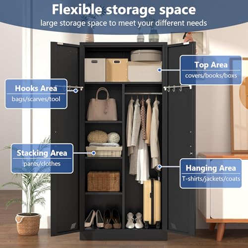 Metal Storage Cabinet with 2 Doors & 2 Drawers and Hanging Rod I332824