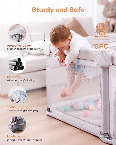 Grey Extra Large Foldable Baby Playpen 79 x 59 x 27 Inches B13479