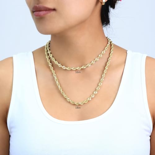 10K Yellow Gold Solid Rope Diamond Cut Chain Necklace N86162