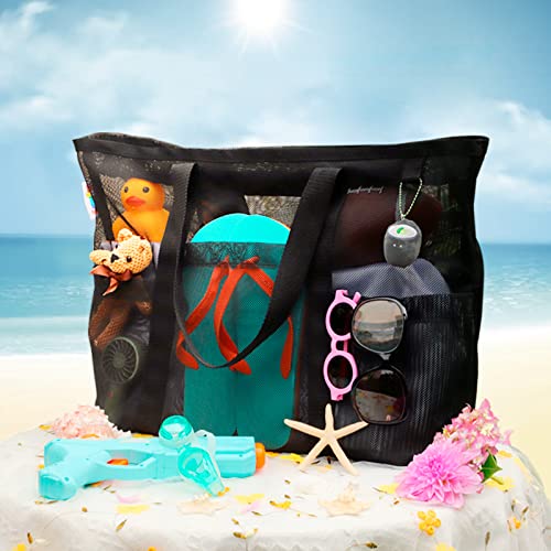 Large Mesh Beach Bag with Zipper and 8 Pockets Y16701