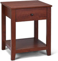 Walnut Wooden 2-Tier End Table With Drawer And Storage Shelf N253571