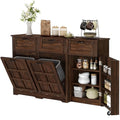 Brown Oak Double Trash Can Cabinet with Drawers F9342
