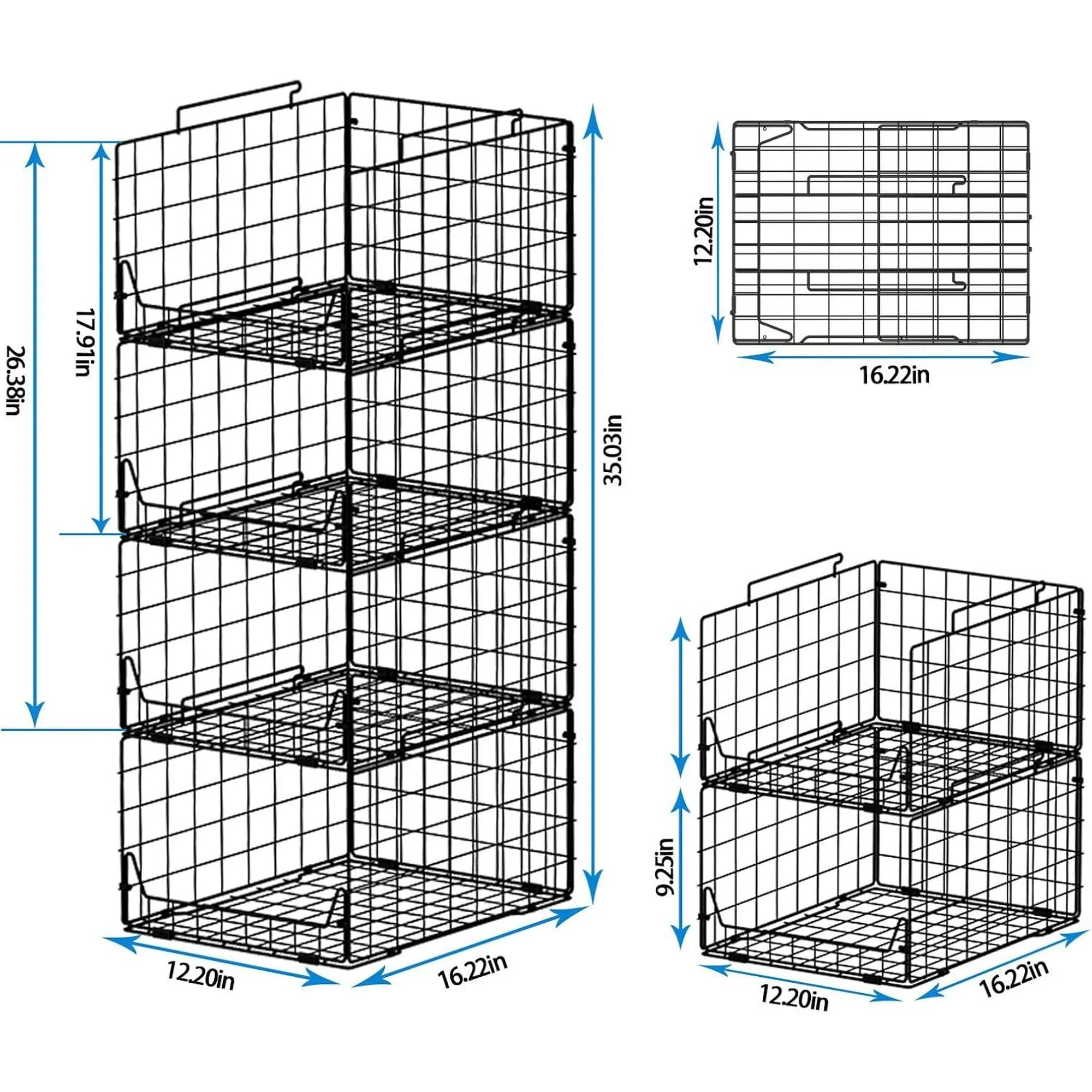 Black Metal Stackable Closet Organizers 4 Pack M525