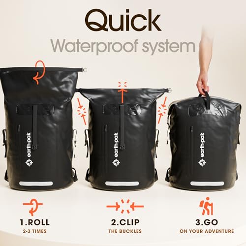 Waterproof Backpack with Roll-Top Closure and IPX8 Waterproof Phone Case (Black, 35L) M2370