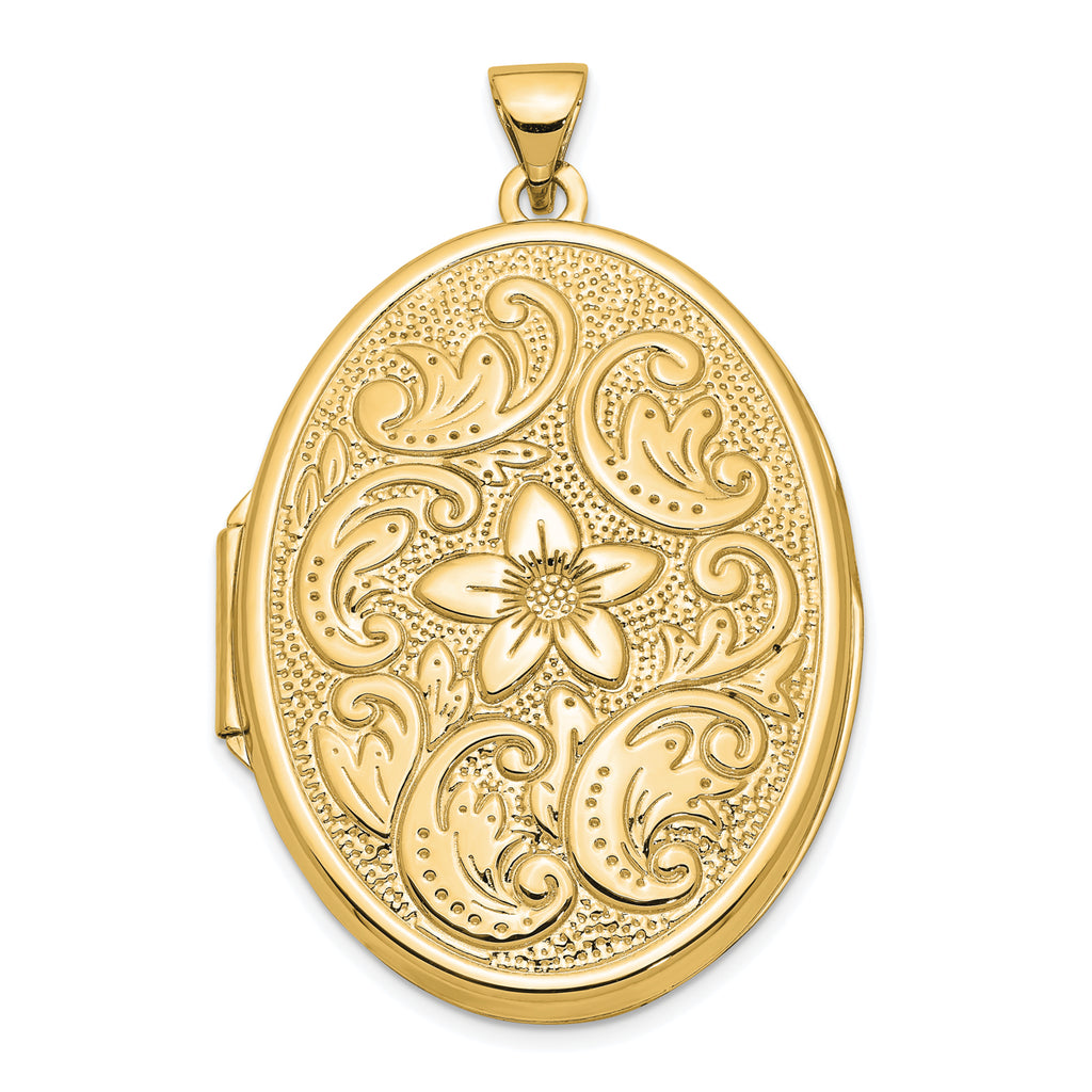 14 Karat Yellow Gold Oval Flower Locket on 18-inch Cable Rope Chain C5112