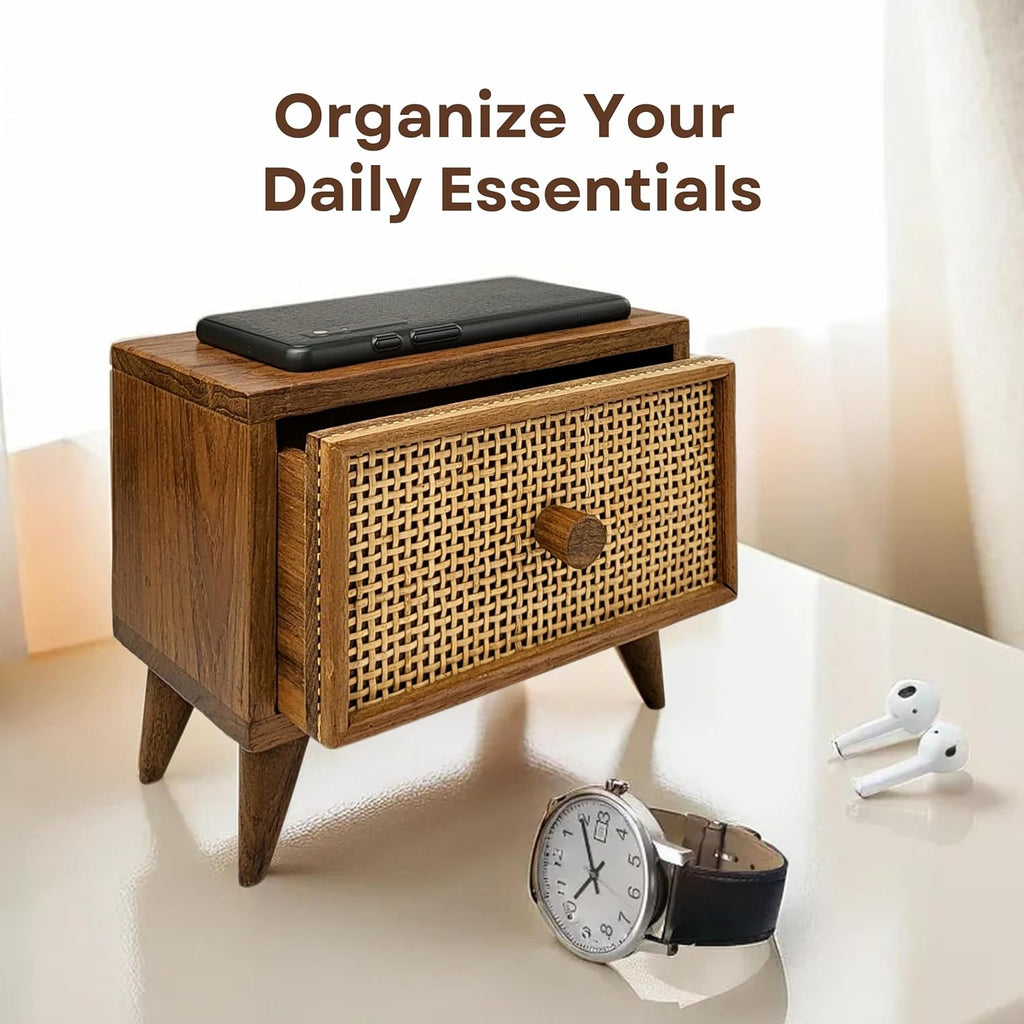 Teak Rattan Wood Desk Drawer P183716