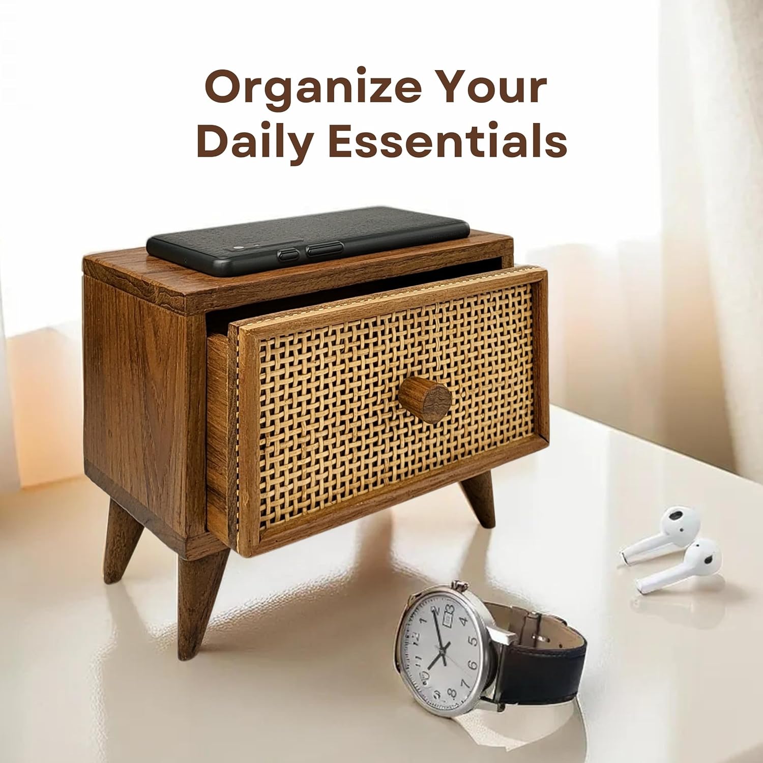 Teak Rattan Wood Desk Drawer P183716