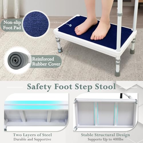 Medical Step Stool with Handle Bed Steps 3-in-1 Safety Bed Handle Wide Foot Step Stool H9809