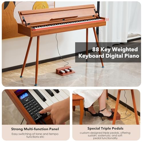 88 Key Weighted Hammer-Action Digital Piano with Sheet Music Stand, Pedal, Power Adapter N6233