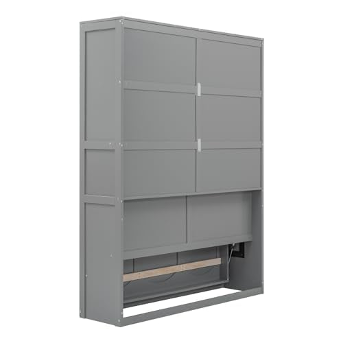 Queen Size Gray Wooden Murphy Bed with Storage Shelves N65414