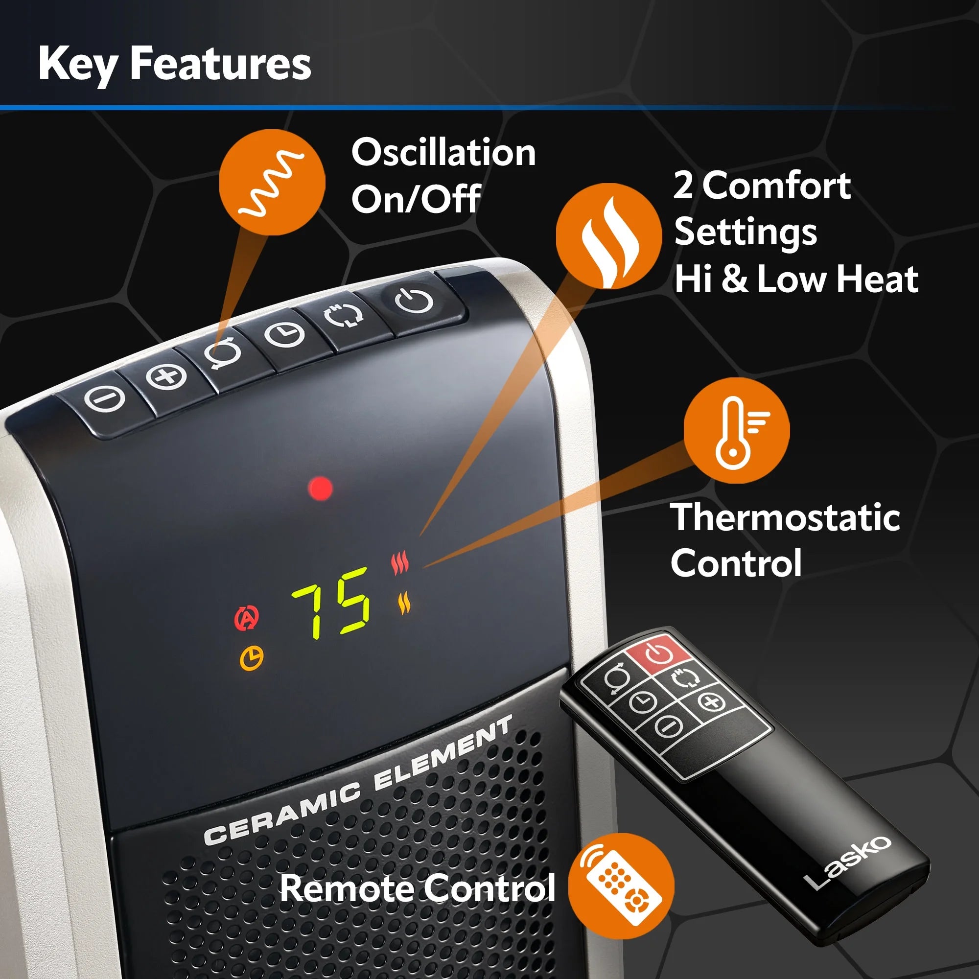 Black Electric Digital Ceramic Tower Space Heater G904