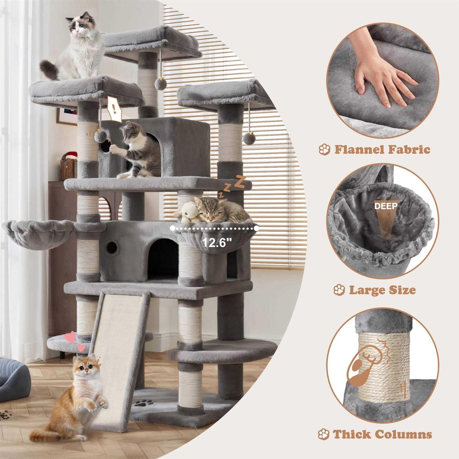 68 Inch Cat Tower Multi-Level Cat Tree with Scratching Posts B80691