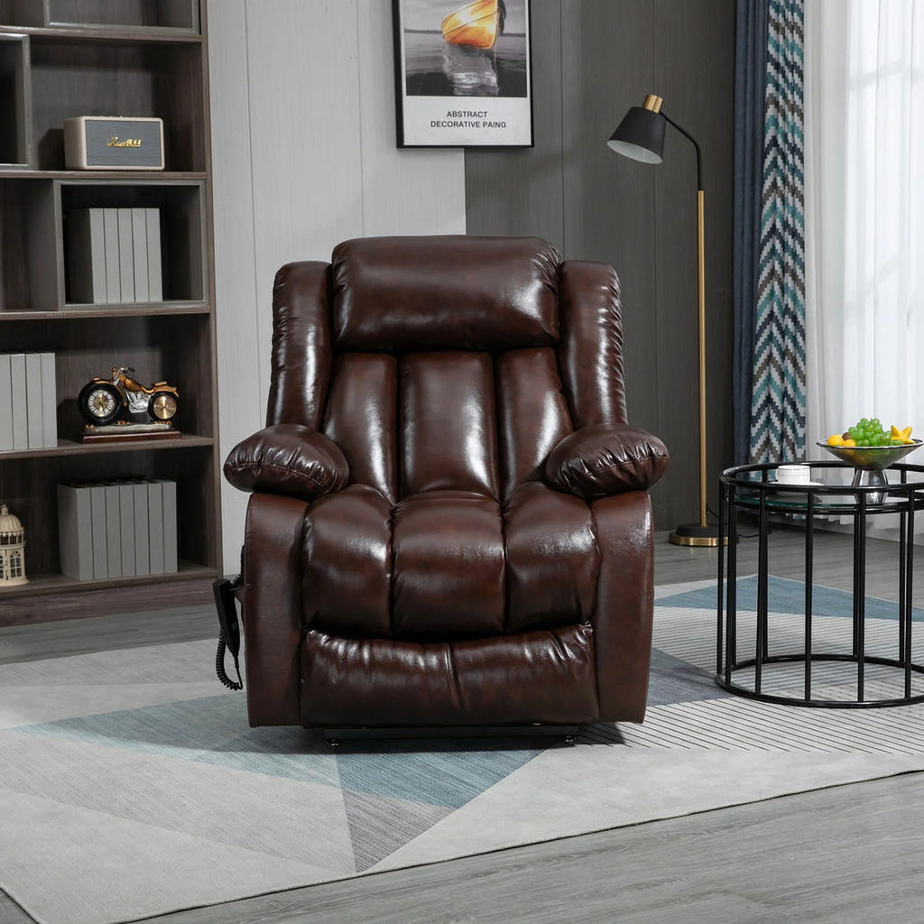 Brown Leather Electric Power Lift Recliner Chair with 8-Point Vibration Massage Lumbar Heating O6063