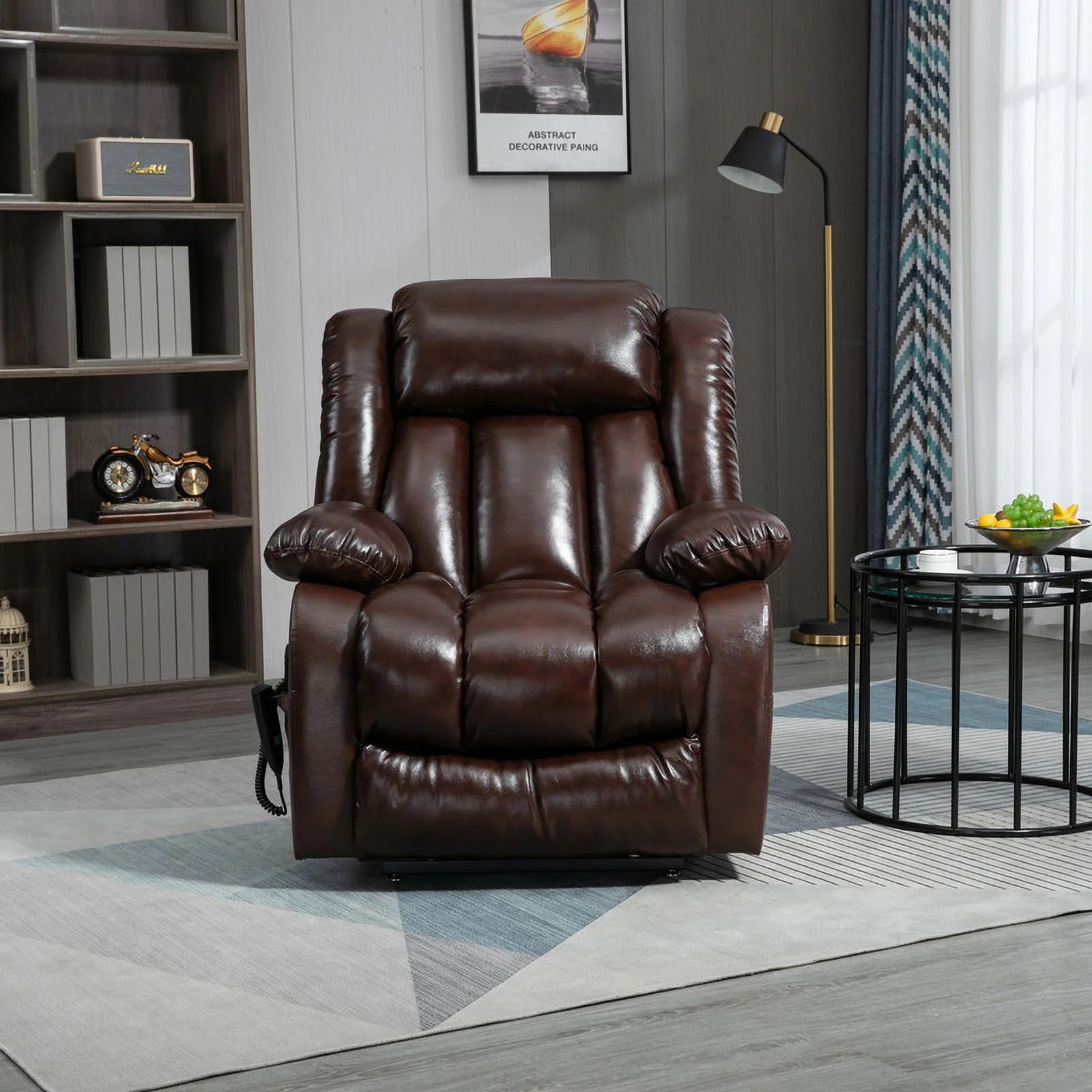 Brown Leather Electric Power Lift Recliner Chair with 8-Point Vibration Massage Lumbar Heating O6063