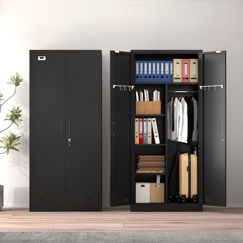 Metal Storage Cabinet with 2 Doors & 2 Drawers and Hanging Rod I332824