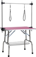 36" Folding Dog Pet Grooming Table with Adjustable Arm and Clamps, Loop Noose Stainless Steel Frame Rubber Mat D992