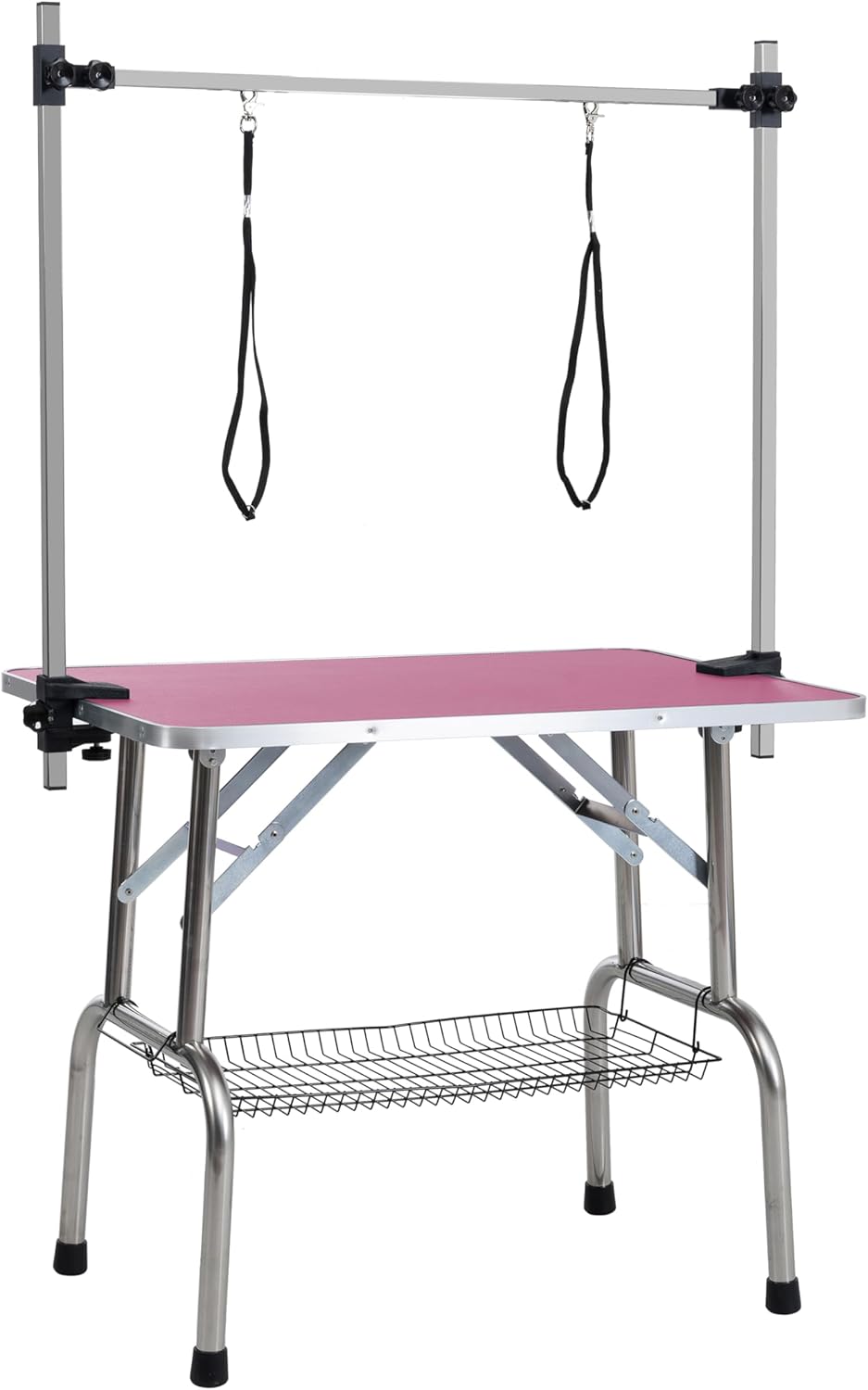 36" Folding Dog Pet Grooming Table with Adjustable Arm and Clamps, Loop Noose Stainless Steel Frame Rubber Mat D992