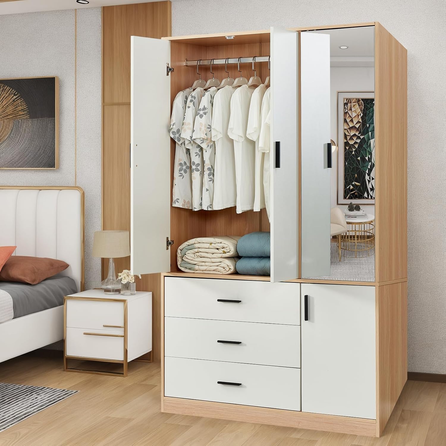 Wooden Wardrobe Closet with 3 Drawers and 2 Doors C8578