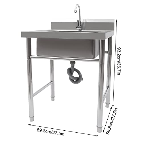 Free Standing Stainless Steel Single Bowl Utility Sink (47.2" W x 19.6" D x 31.5" H) S2642