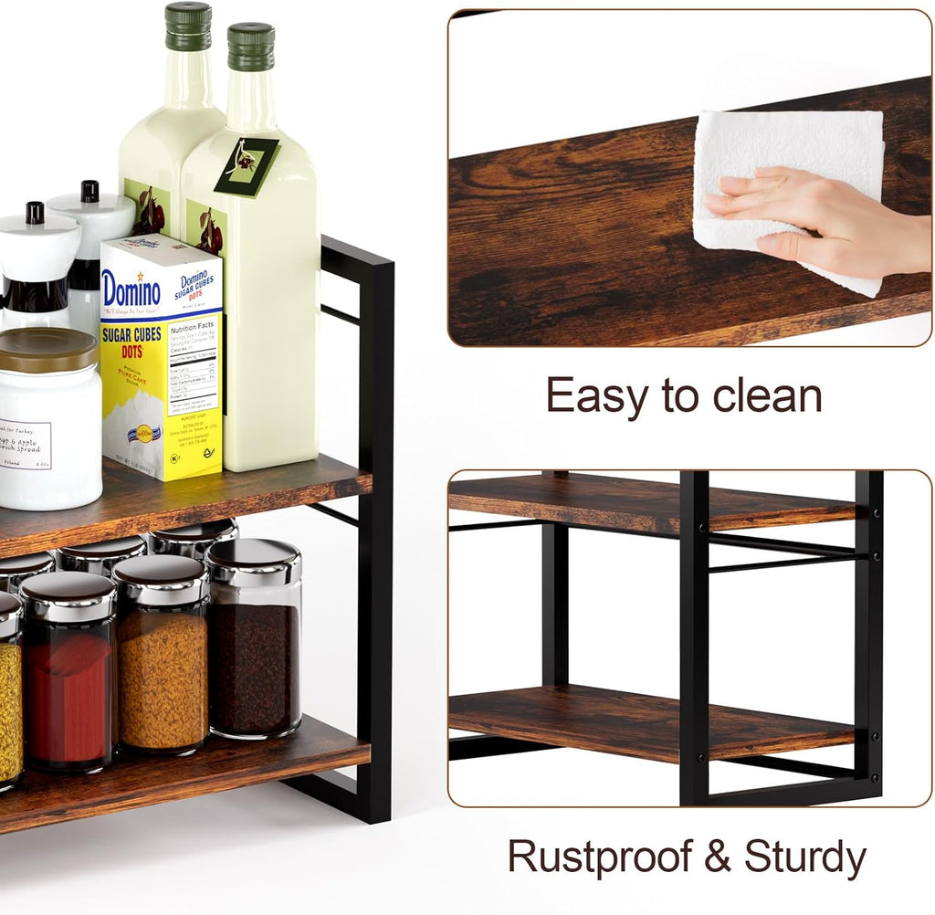 2 Tier Brown Wood Spice Rack Shelf I3947