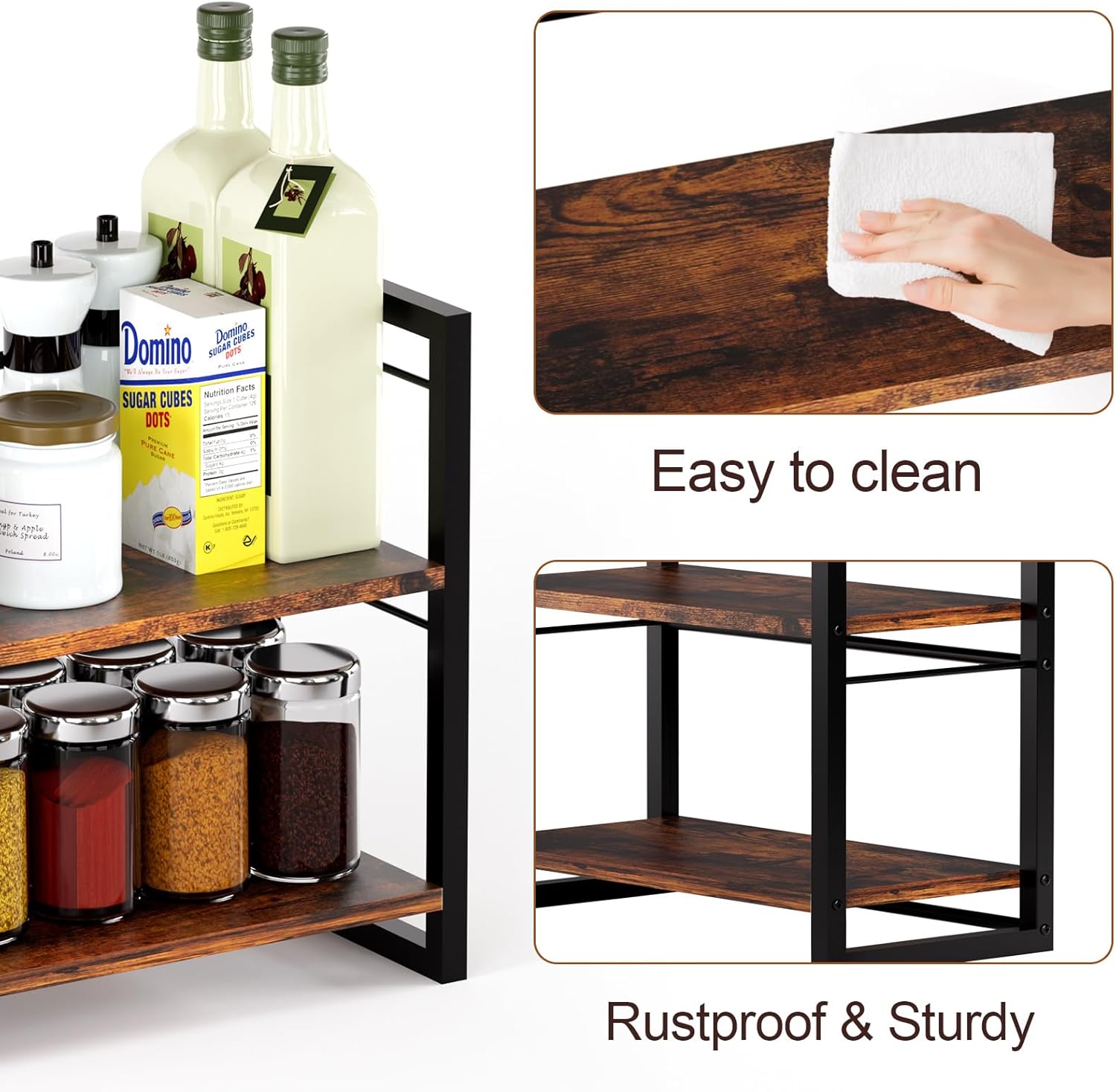 2 Tier Brown Wood Spice Rack Shelf I3947