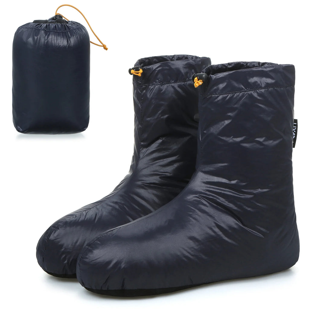 Winter Down Booties Socks Warm Soft Windproof Sleeping Slippers with Adjustable Drawstring Down Filled Boots with Storage Bag G122