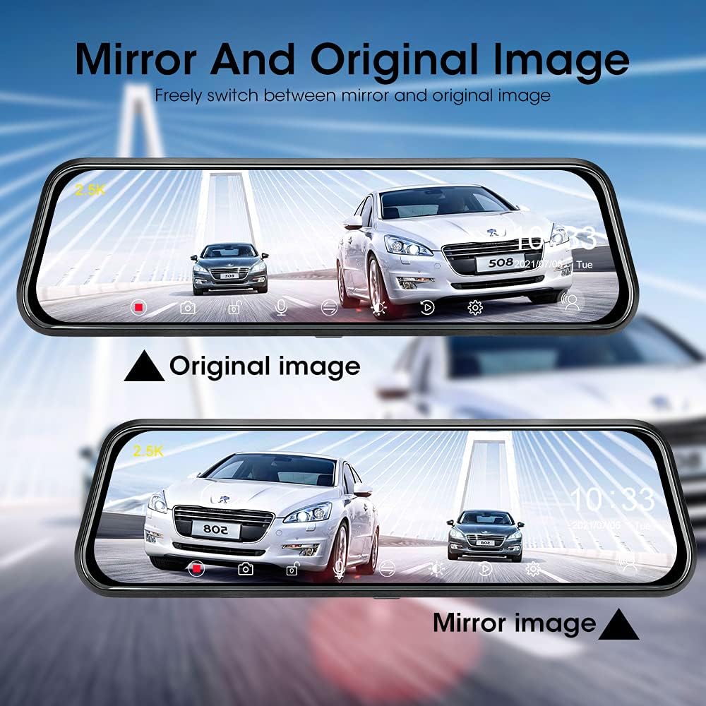 10'' Rearview Mirror Dash Cam with Front and Rear Dual Full HD P850