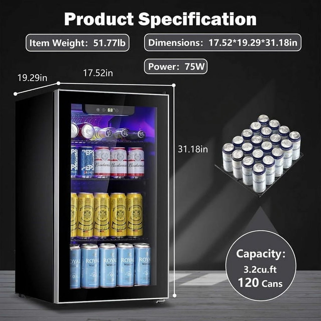 3.2 Cu.ft Beverage Refrigerator Cooler Mini Fridge J1755