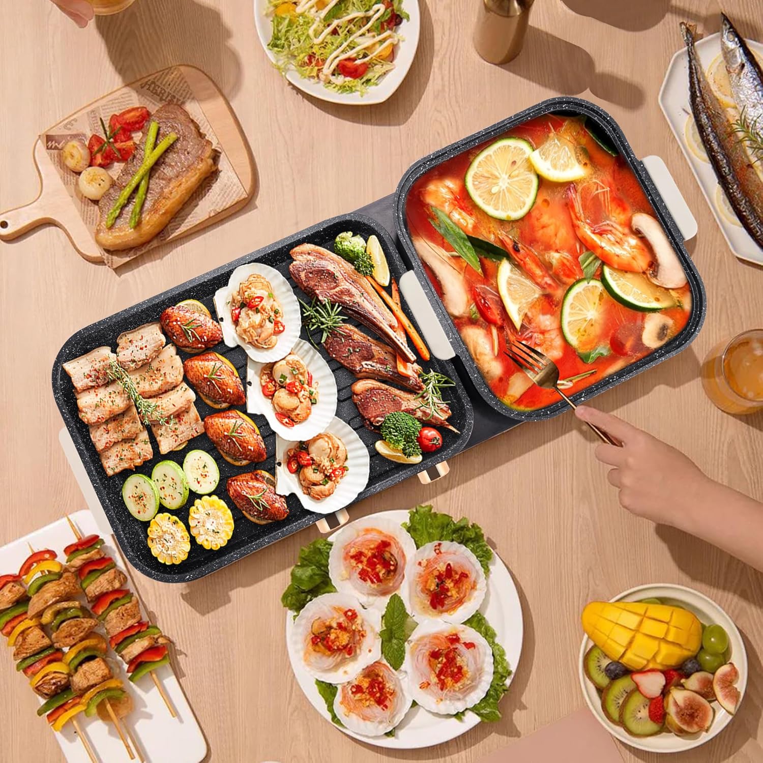 2 in 1 Electric Hot Pot with Grill, Non-Stick Removable Plate Q75239