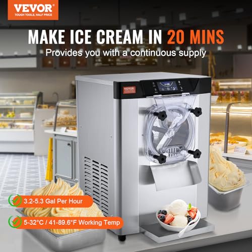 Commercial Ice Cream Machine 1400W 20/5.3 Gph Hard Serve Ice Cream Maker with LED Display B8017