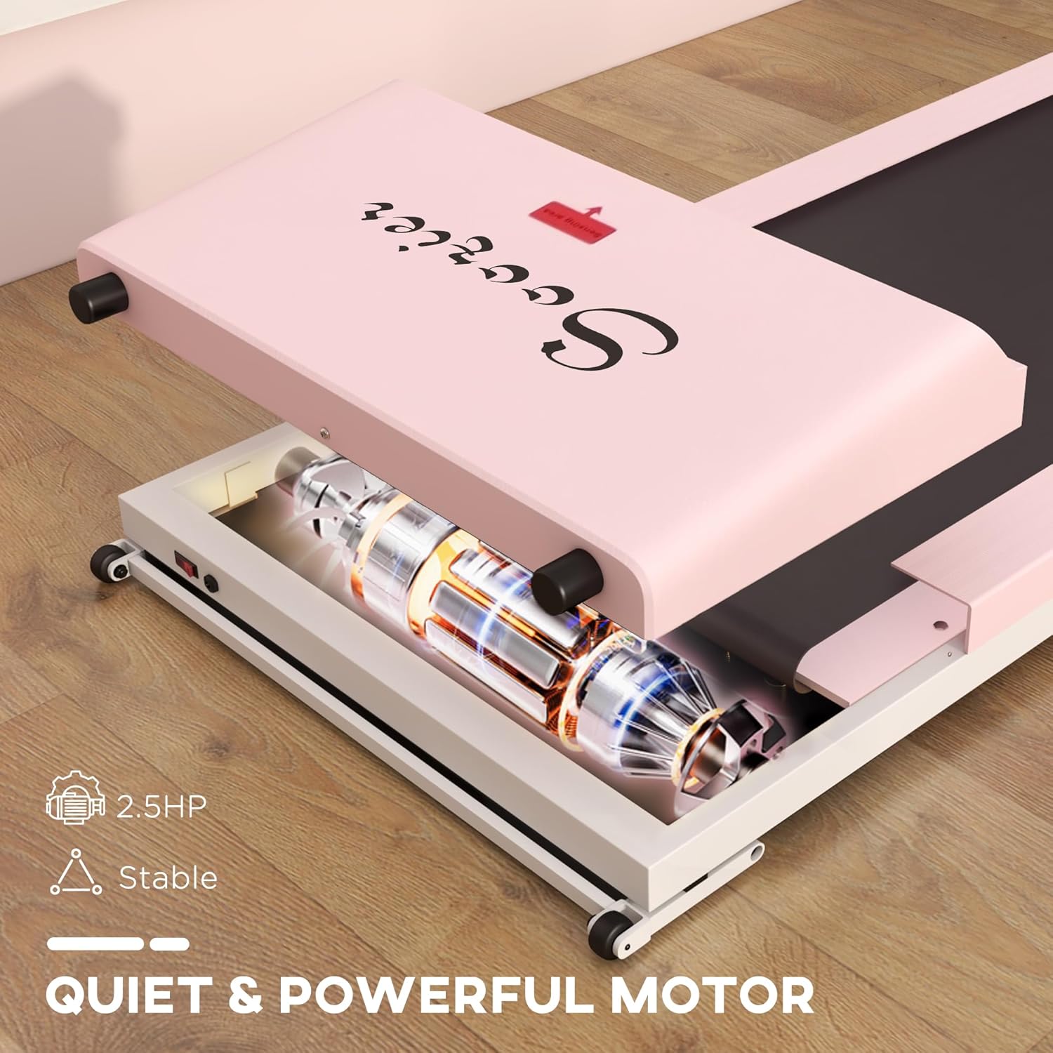 Pink Under Desk Treadmill with Foldable Wheels R468075