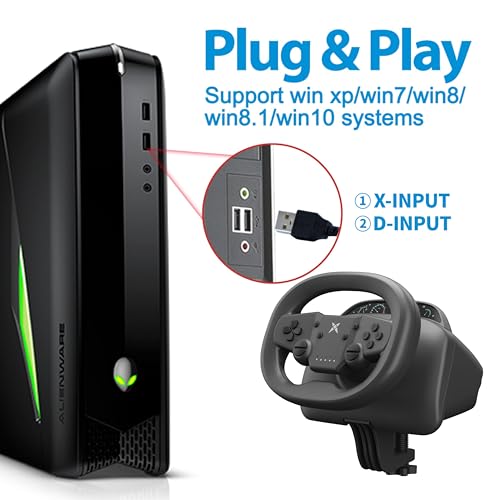 270 Degree Wireless Gaming Steering Wheel with Dual-Vibration Motors (black) U8842