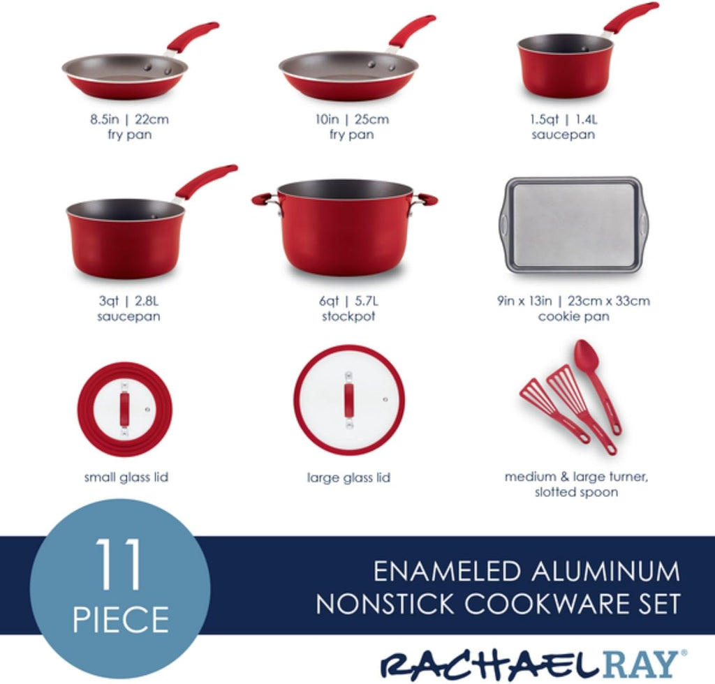 11-Piece Nonstick Cookware Set - Red N670