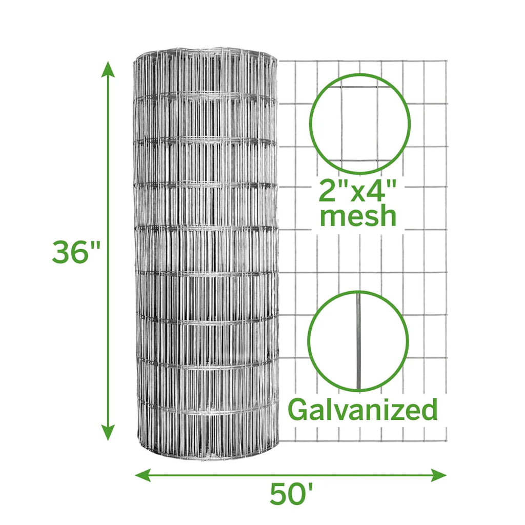 36in H x 50ft L Galvanized Steel Gray Welded Wire Fence P883474