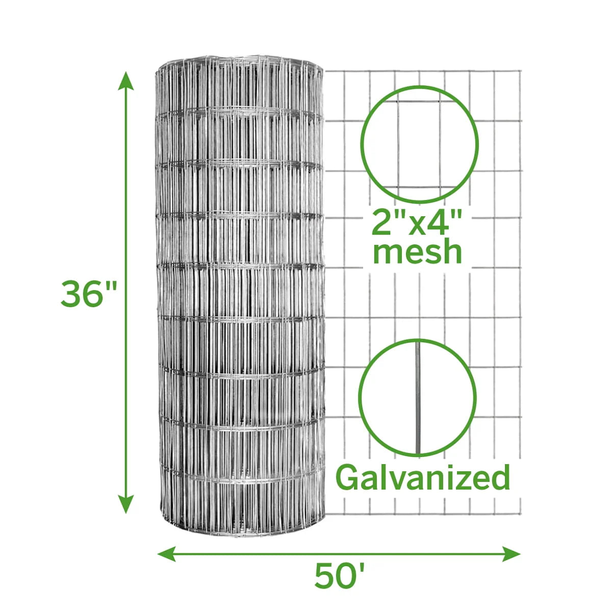 36in H x 50ft L Galvanized Steel Gray Welded Wire Fence P883474