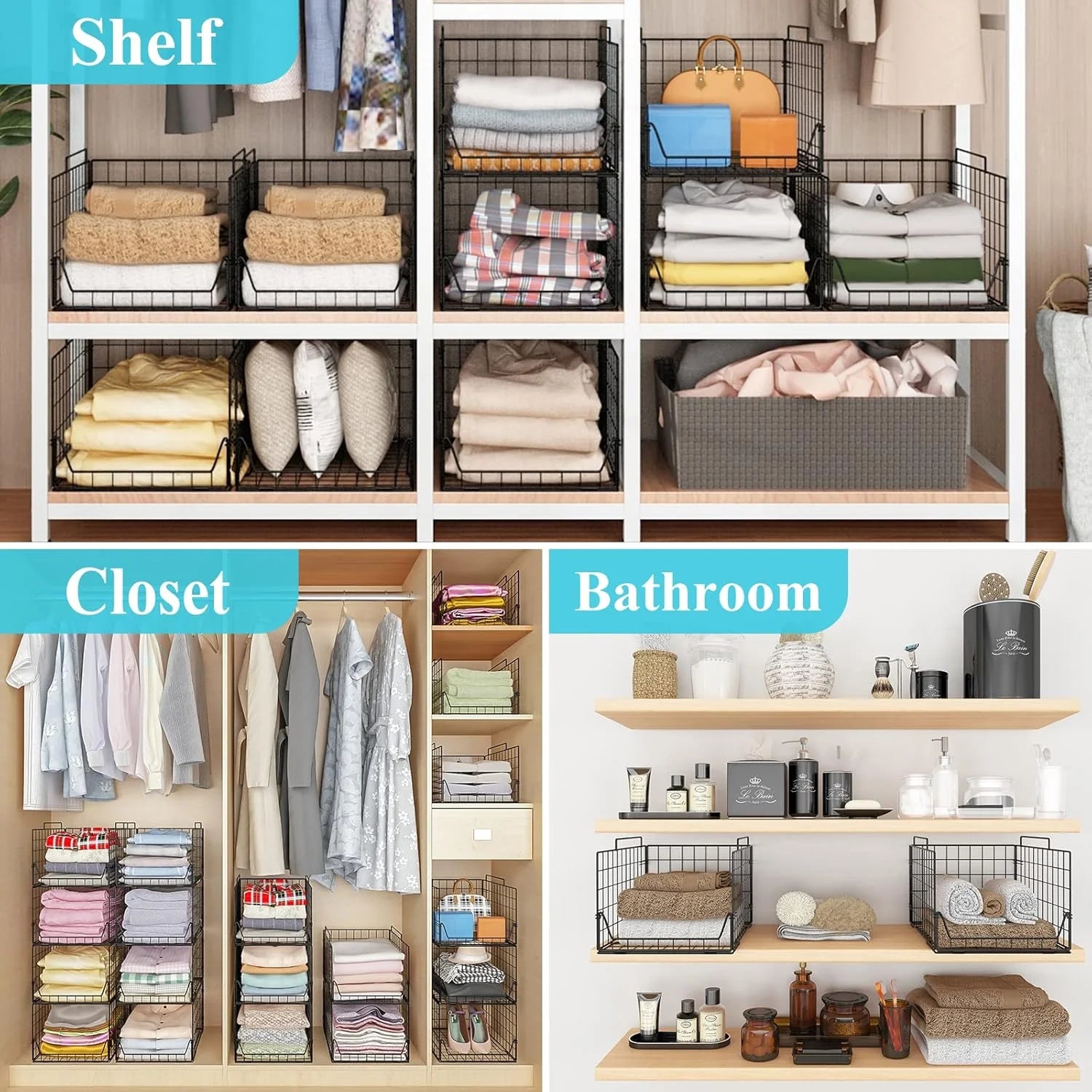Black Metal Stackable Closet Organizers 4 Pack M525