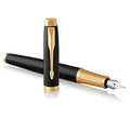 Black Lacquer Gold Trim Medium Nib Fountain Pen with Blue Ink Refill B6315