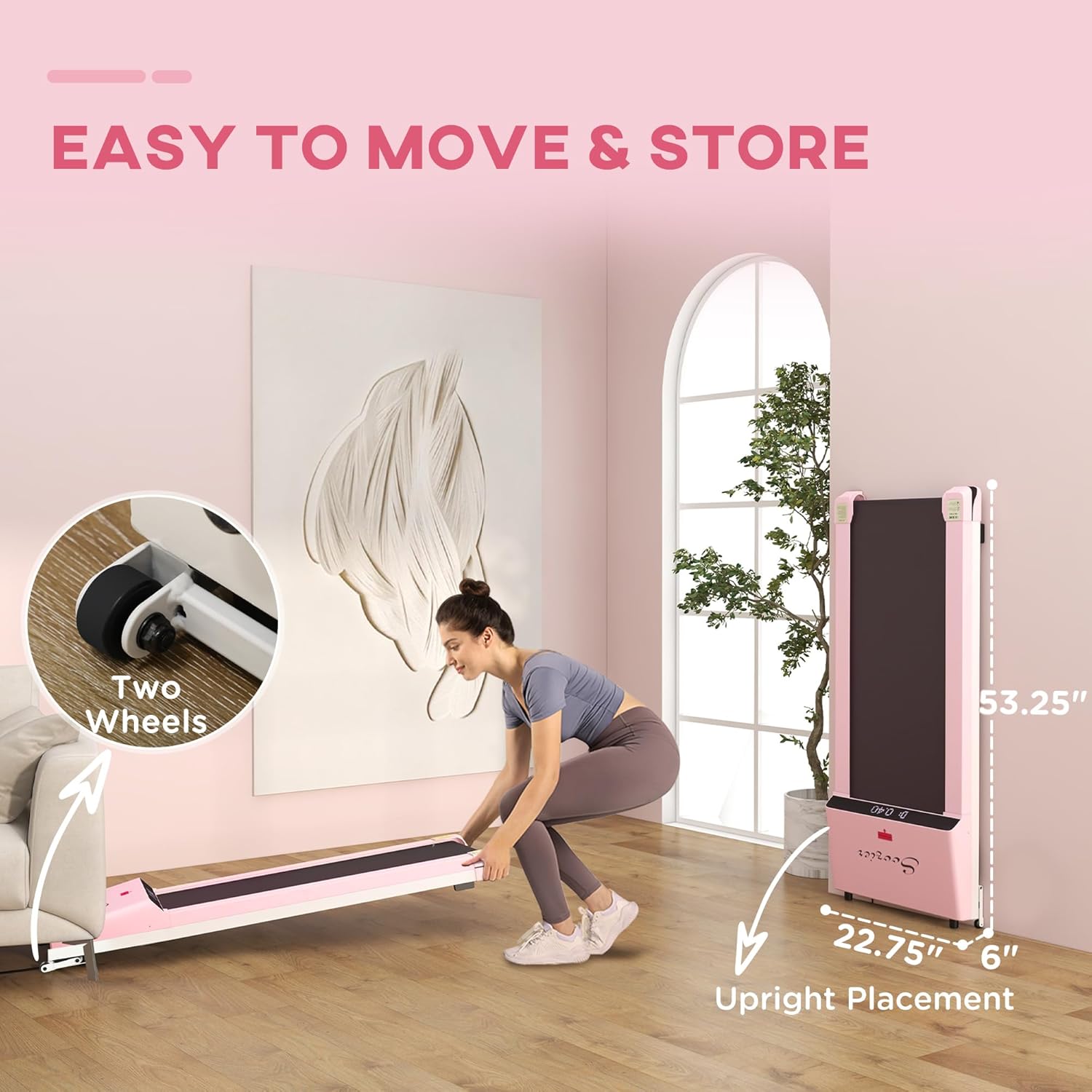 Pink Under Desk Treadmill with Foldable Wheels R468075