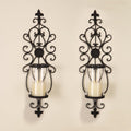 Set of 2 Antique Dark Brown Iron and Glass Wall Candle Sconces T29189